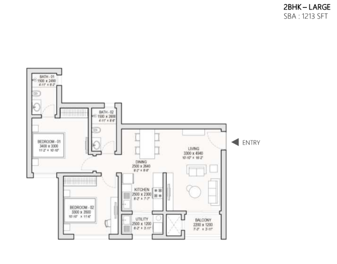 2 BHK floor plan